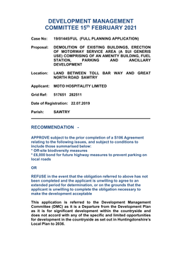 DEVELOPMENT MANAGEMENT COMMITTEE 15Th FEBRUARY 2021