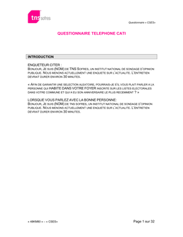 Questionnaire Telephone Cati