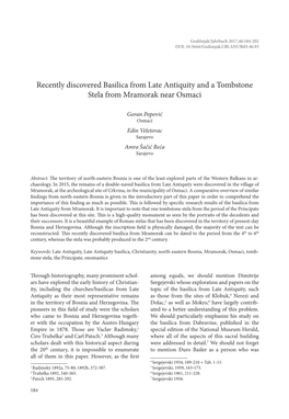 Recently Discovered Basilica from Late Antiquity and a Tombstone Stela from Mramorak Near Osmaci