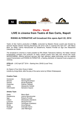 Otello - Verdi LIVE in Cinema from Teatro Di San Carlo, Napoli