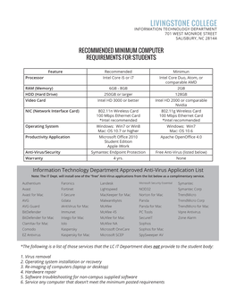 Livingstone College Information Technology Department 701 West Monroe Street Salisbury, Nc 28144