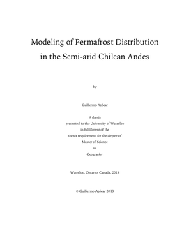 Modeling of Permafrost Distribution in the Semi-Arid Chilean Andes