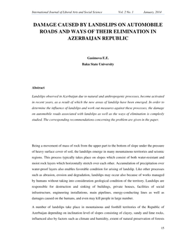 Damage Caused by Landslips on Automobile Roads and Ways of Their Elimination in Azerbaijan Republic