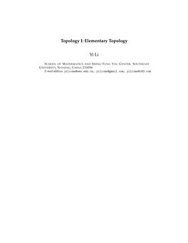 Topology I: Elementary Topology Yi Li