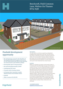 Freehold Development Opportunity Beechcroft, Field Common Lane, Walton-On-Thames KT12