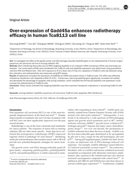 Over-Expression of Gadd45a Enhances Radiotherapy Efficacy in Human Tca8113 Cell Line