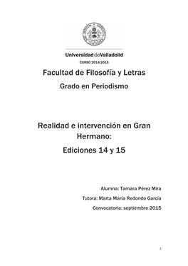 Facultad De Filosofía Y Letras Realidad E Intervención En