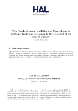 ''The Torah Between Revelation and Concealment in Rabbinic Traditions