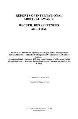 Award in the Arbitration Regarding the Chagos Marine Protected Area