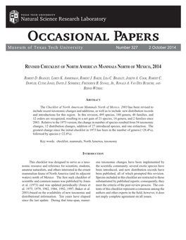 Revised Checklist of North American Mammals North of Mexico, 2014