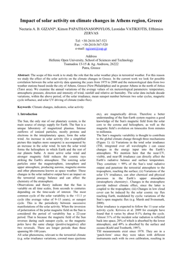 Impact of Solar Activity on Climate Changes in Athens Region, Greece