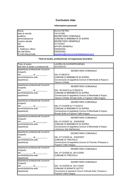 Scheda Segretario Comunale CV E Trattamento Economico 2014