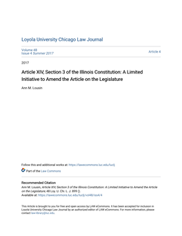 Article XIV, Section 3 of the Illinois Constitution: a Limited Initiative to Amend the Article on the Legislature