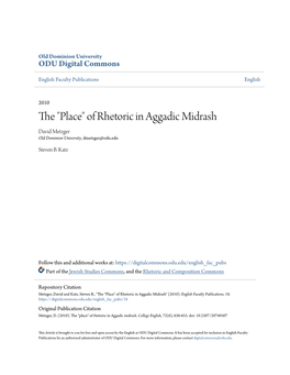 Of Rhetoric in Aggadic Midrash David Metzger Old Dominion University, Dmetzger@Odu.Edu