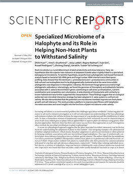 Specialized Microbiome of a Halophyte and Its Role in Helping