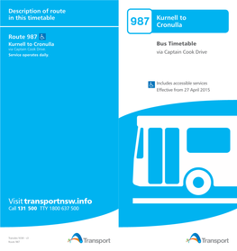 987 Cronulla Route 987 Kurnell to Cronulla Bus Timetable Via Captain Cook Drive