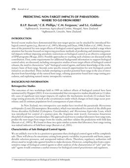 Predicting Non-Target Impacts of Parasitoids: Where to Go from Here? B.I.P