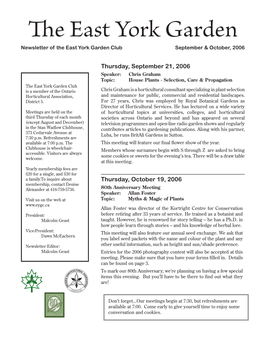 The East York Garden Newsletter of the East York Garden Club September & October, 2006