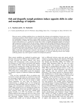 Fish and Dragonfly Nymph Predators Induce Opposite Shifts in Color and Morphology of Tadpoles