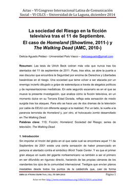 La Sociedad Del Riesgo En La Ficción Televisiva Tras El 11 De Septiembre. El Caso De Homeland (Showtime, 2011-) Y the Walking Dead (AMC, 2010-)