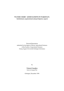 WATER USERS´ ASSOCIATIONS in PAKISTAN: Institutional, Organizational and Participatory Aspects