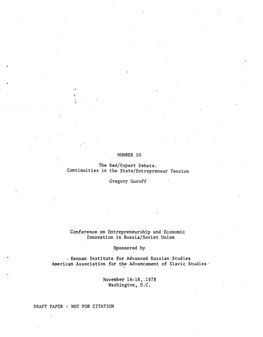 NUMBER 50 the Red/Expert Debate. Continuities in the State/Entrepreneur Tension Gregory Guroff Conference on Entrepreneurship An