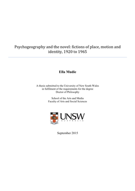 Psychogeography and the Novel: Fictions of Place, Motion and Identity, 1920 to 1965