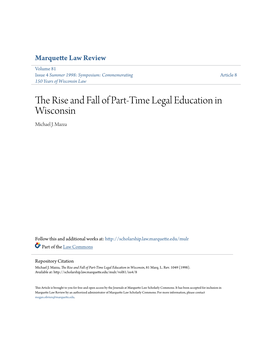 The Rise and Fall of Part-Time Legal Education in Wisconsin Michael J