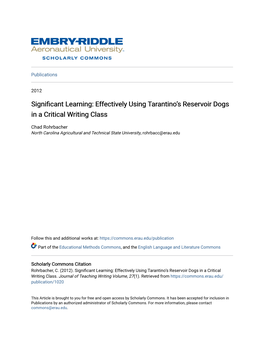 Significant Learning: Effectively Using Tarantino's Reservoir Dogs in A