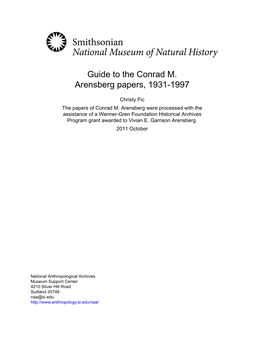 Guide to the Conrad M. Arensberg Papers, 1931-1997