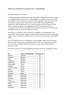 Einführung Des Identsystems Im Landkreis Für Haus- Und Biomüllgefäße