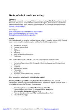 Backup Outlook Emails and Settings
