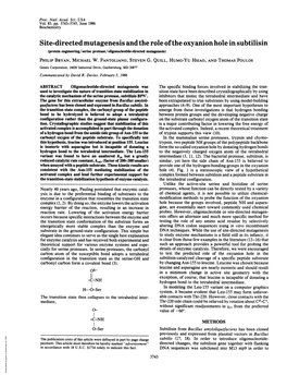 Site-Directed Mutagenesis and the Role Ofthe Oxyanion Hole in Subtilisin