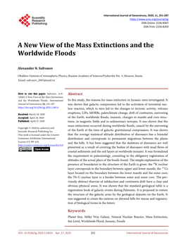 A New View of the Mass Extinctions and the Worldwide Floods