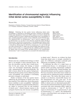 Influencing Initial Dental Caries Susceptibility in Mice