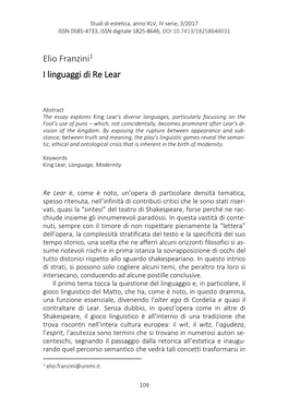 Elio Franzini1 I Linguaggi Di Re Lear