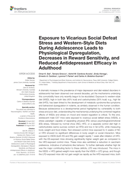 Exposure to Vicarious Social Defeat Stress and Western-Style Diets