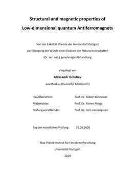 Structural and Magnetic Properties of Low-Dimensional Quantum Antiferromagnets