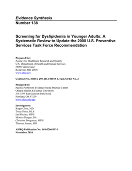 Screening for Dyslipidemia in Younger Adults: a Systematic Review to Update the 2008 Recommendation