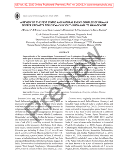 A Review of the Pest Status and Natural Enemy Complex of Banana Skipper Erionota Torus Evans in South India and Its Management