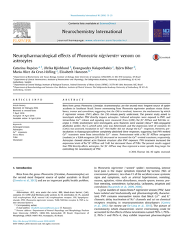 Neuropharmacological Effects of Phoneutria Nigriventer Venom on Astrocytes