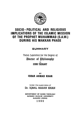 Socio-Political and Religious Implications of the Islamic Mission of the Prophet Muhammad (Saw.) During His Makkan Phase