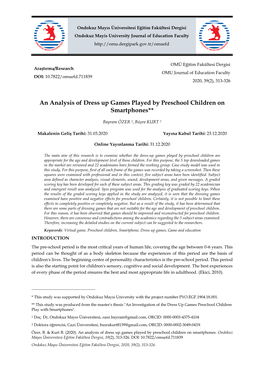 An Analysis of Dress up Games Played by Preschool Children on Smartphones**