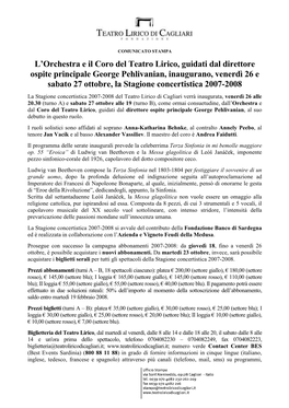 L'orchestra E Il Coro Del Teatro Lirico, Guidati Dal Direttore Ospite