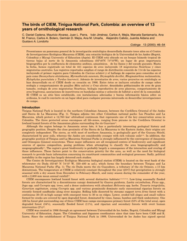 The Birds of CIEM, Tinigua National Park, Colombia: an Overview of 13 Years of Ornithological Research