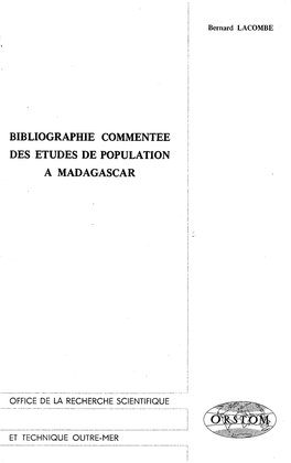 Bibliog Hie Commentee Des Etudes De Population a Madagascar