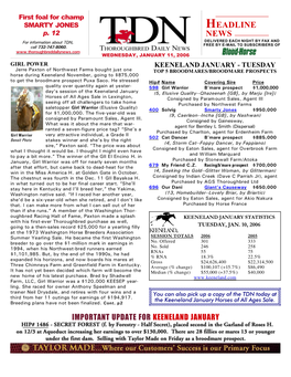 Important Update for Keeneland January Headline