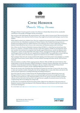 Civic Honour Pamela Mary Stevens