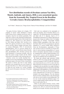 New Distribution Records of Oreobates Antrum Vaz-Silva, Maciel, Andrade