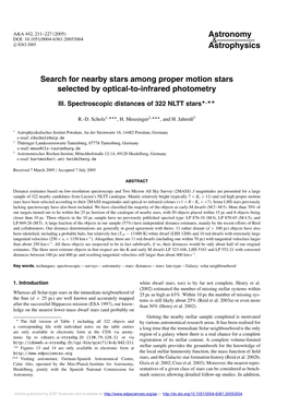 III. Spectroscopic Distances of 322 NLTT Stars�,